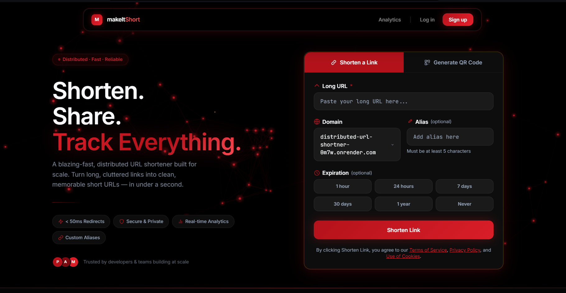 Distributed URL Shortener dashboard preview